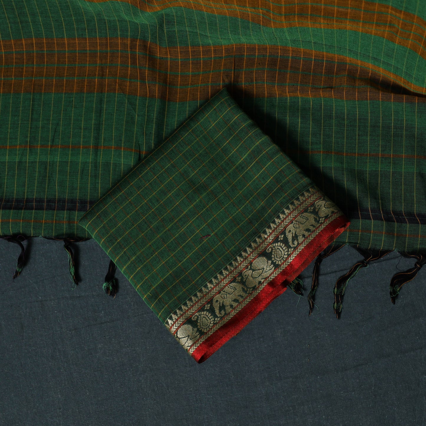Dharwad Checks Cotton 3pc Unstitched Dress Material Suit Set with Woven Border 20