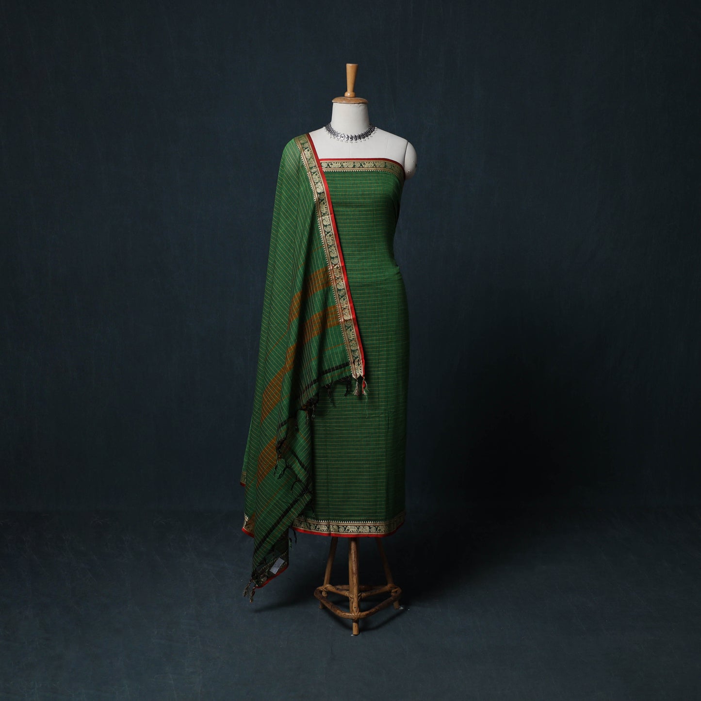Dharwad Checks Cotton 3pc Unstitched Dress Material Suit Set with Woven Border 20