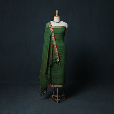 Dharwad Checks Cotton 3pc Unstitched Dress Material Suit Set with Woven Border 20