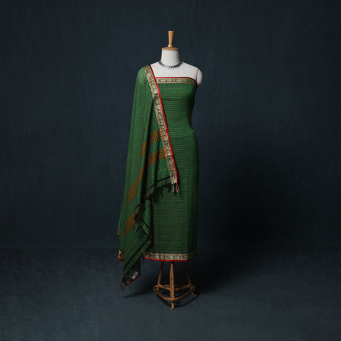 Dharwad Checks Cotton 3pc Unstitched Dress Material Suit Set with Woven Border 20