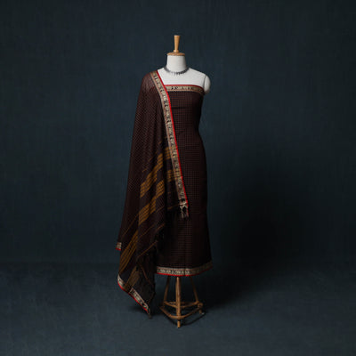 Dharwad Checks Cotton 3pc Unstitched Dress Material Suit Set with Woven Border 21