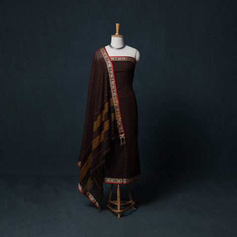 Dharwad Checks Cotton 3pc Unstitched Dress Material Suit Set with Woven Border 21