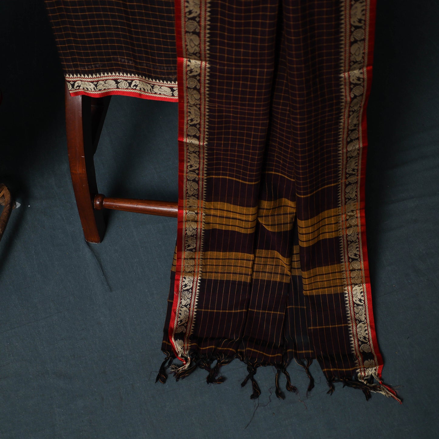 Dharwad Checks Cotton 3pc Unstitched Dress Material Suit Set with Woven Border 21
