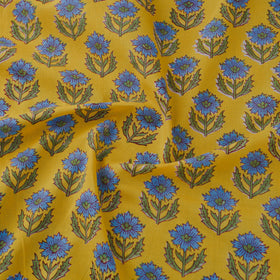 Yellow Block Print Cotton Sanganeri Fabric