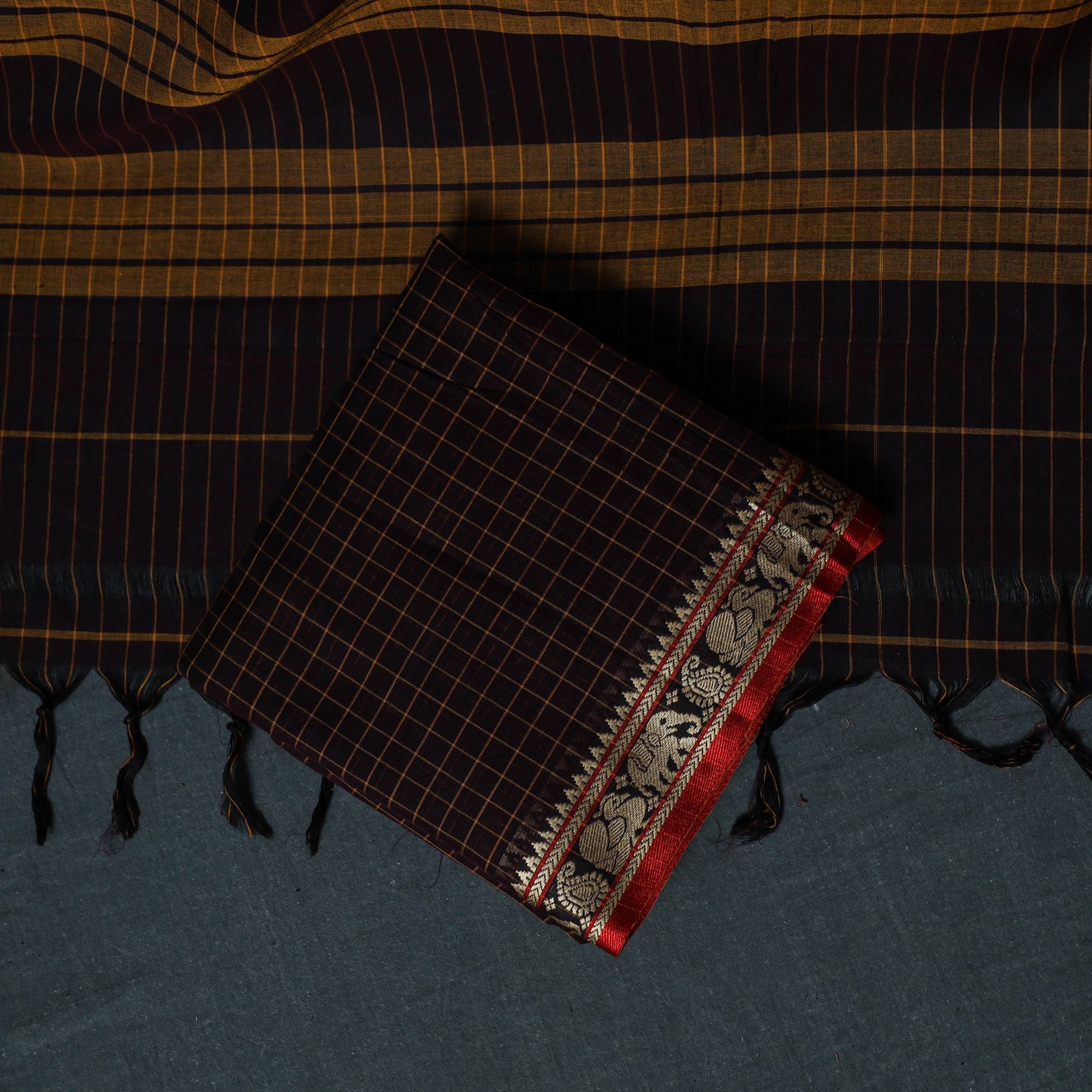Dharwad Checks Cotton 3pc Unstitched Dress Material Suit Set with Woven Border 21