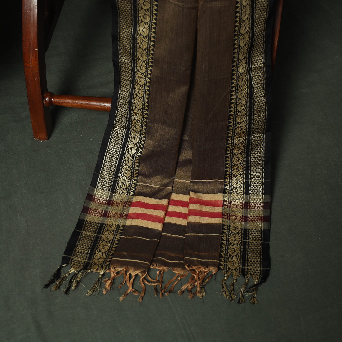Brown - Dharwad Woven Mercerised Cotton 3pc Unstitched Dress Material Suit Set 44