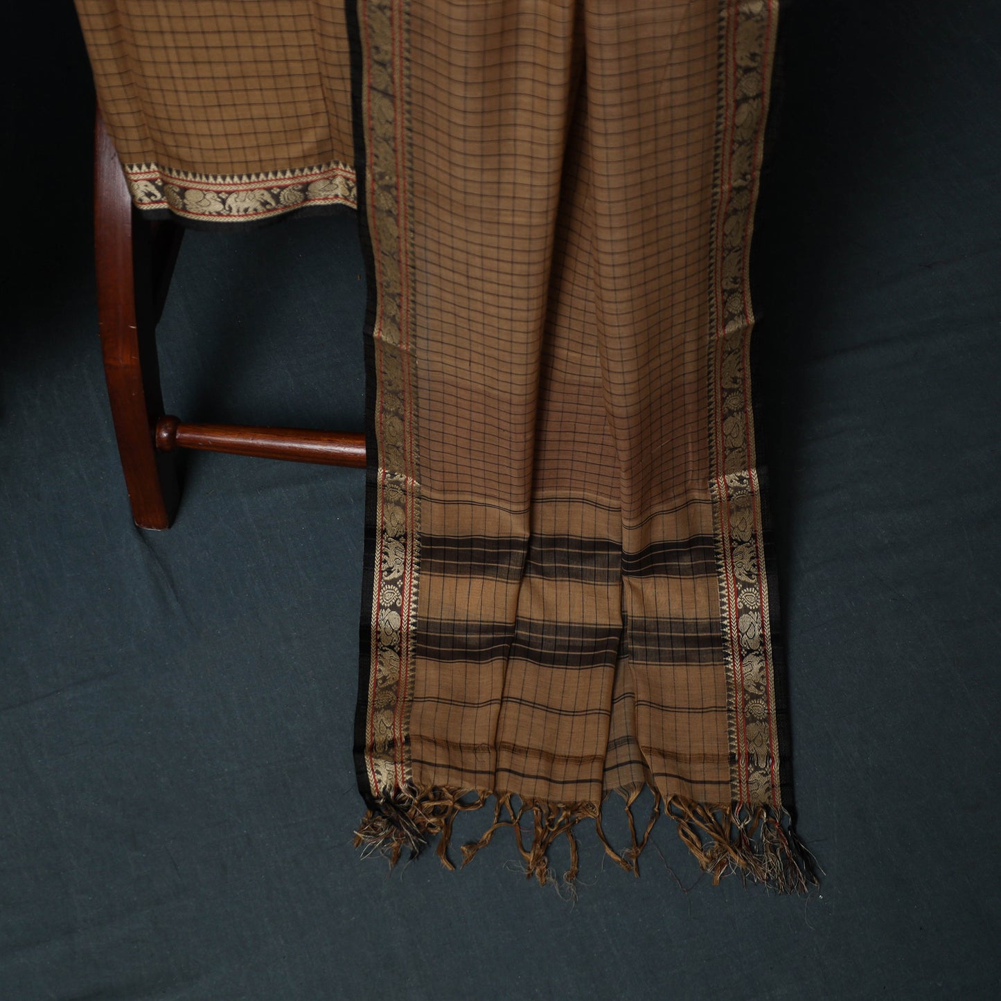 Dharwad Checks Cotton 3pc Unstitched Dress Material Suit Set with Woven Border 22