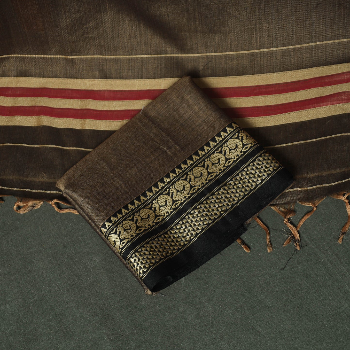 Brown - Dharwad Woven Mercerised Cotton 3pc Unstitched Dress Material Suit Set 44