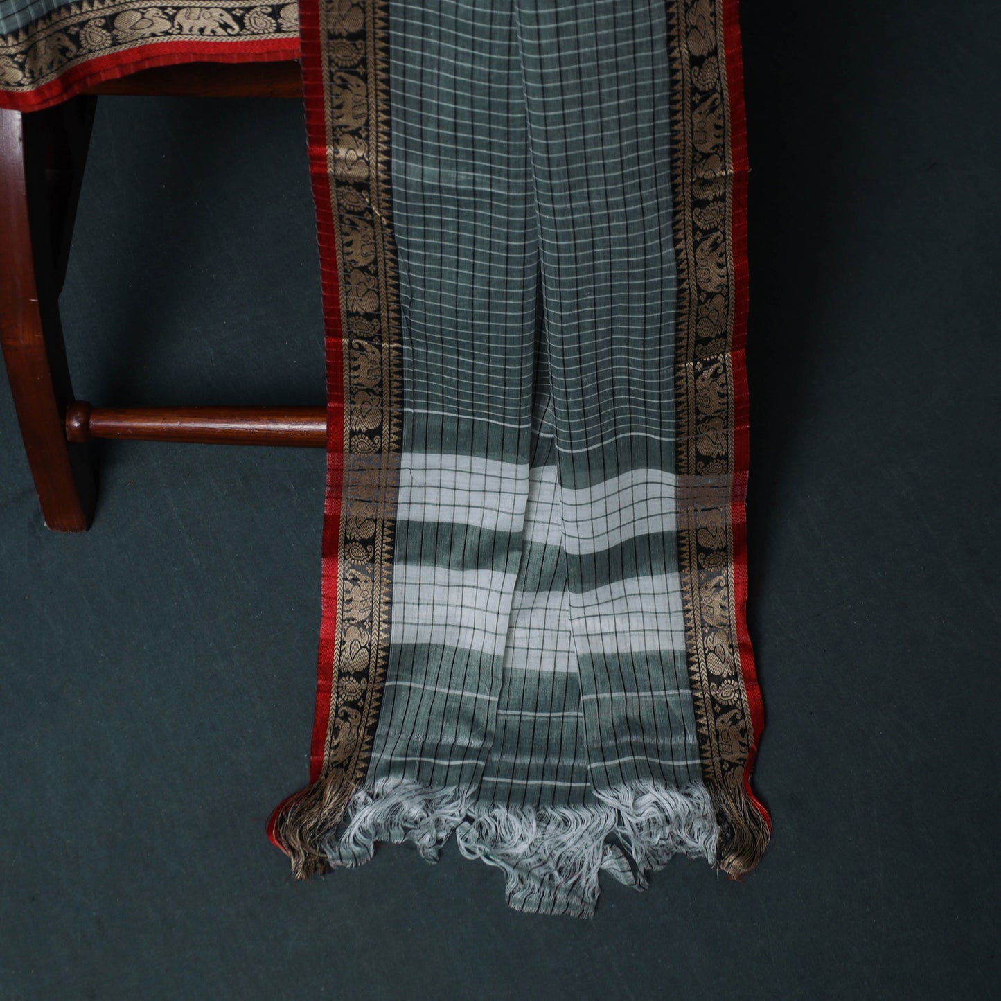 Dharwad Checks Cotton 3pc Unstitched Dress Material Suit Set with Woven Border 23