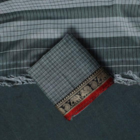 Dharwad Checks Cotton 3pc Unstitched Dress Material Suit Set with Woven Border 23