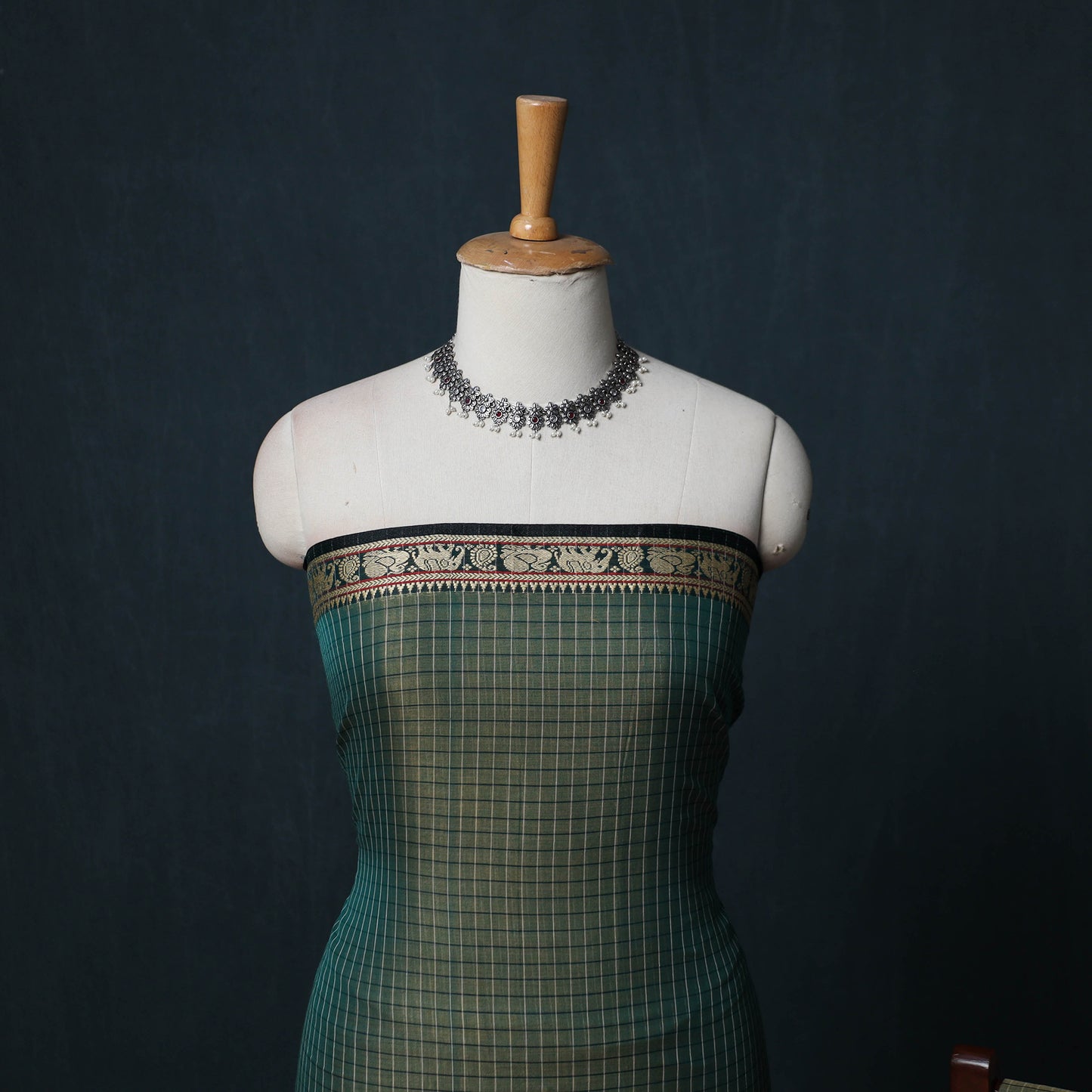 Dharwad Checks Cotton 3pc Unstitched Dress Material Suit Set with Woven Border 25