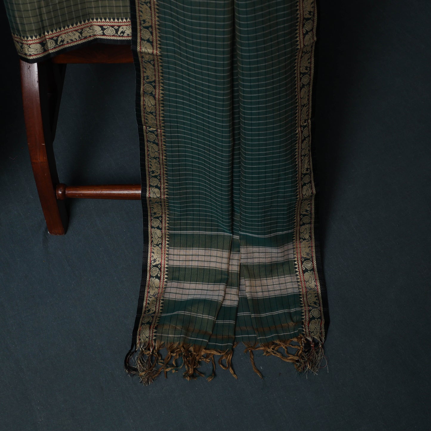Dharwad Checks Cotton 3pc Unstitched Dress Material Suit Set with Woven Border 25