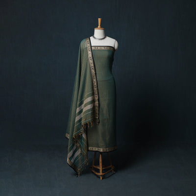 Dharwad Checks Cotton 3pc Unstitched Dress Material Suit Set with Woven Border 25