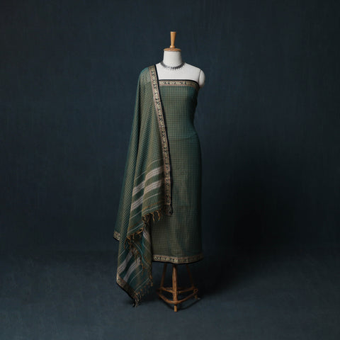Dharwad Checks Cotton 3pc Unstitched Dress Material Suit Set with Woven Border 25