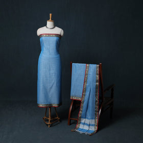 Dharwad Checks Cotton 3pc Unstitched Dress Material Suit Set with Woven Border 26
