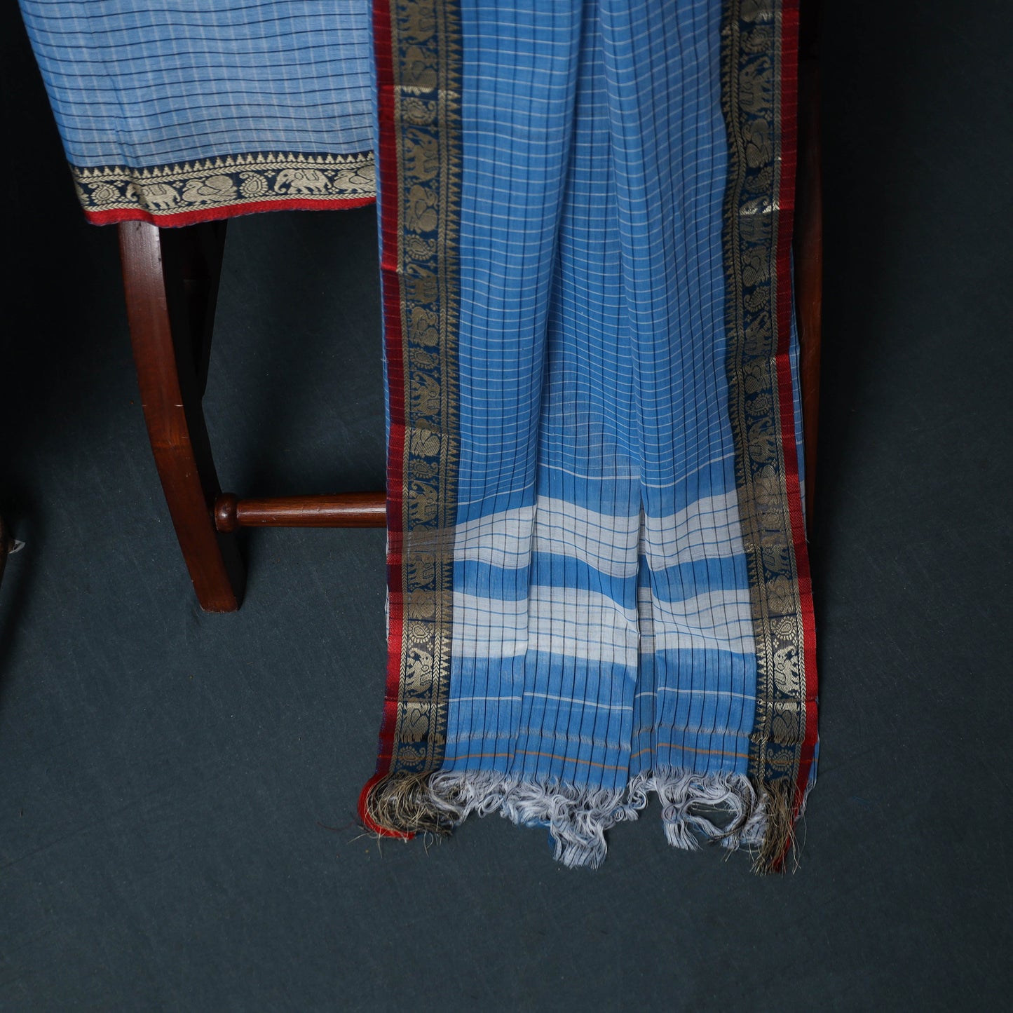 Dharwad Checks Cotton 3pc Unstitched Dress Material Suit Set with Woven Border 26