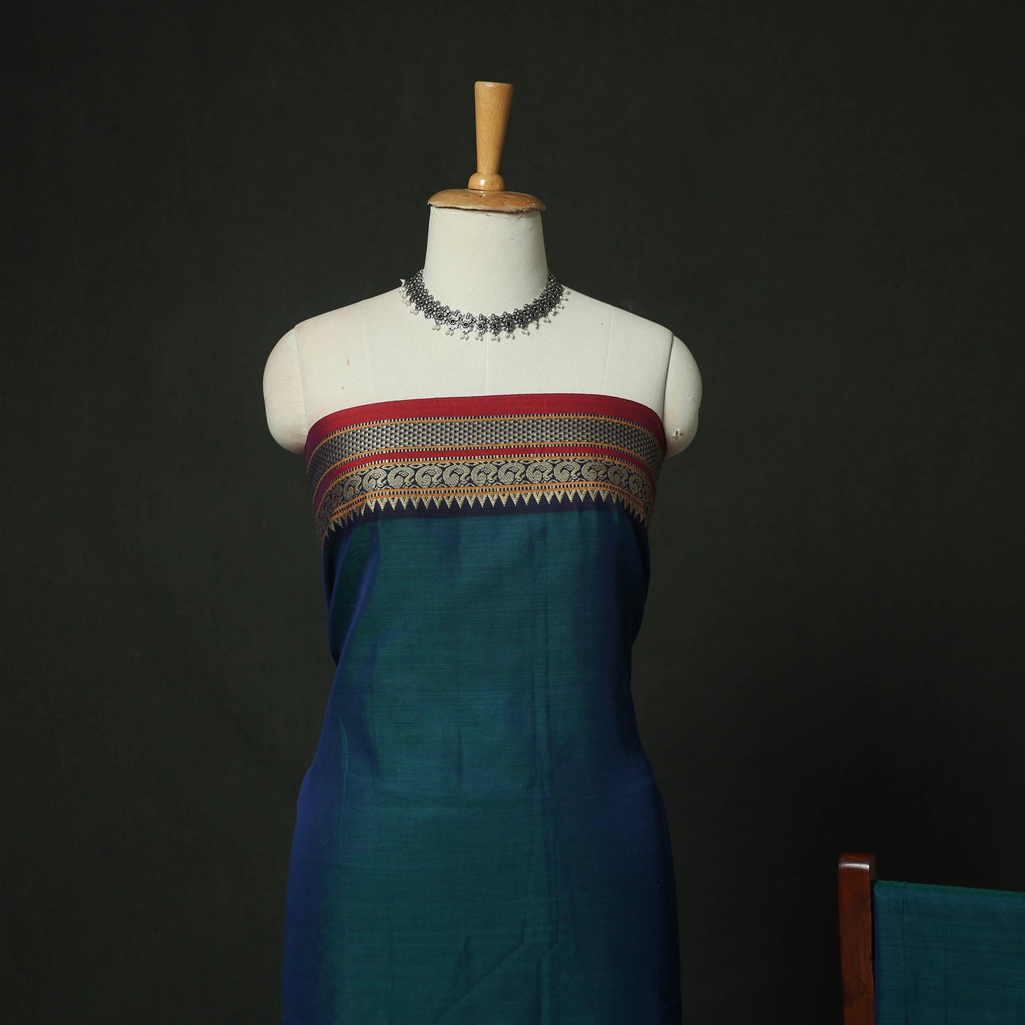 Blue - Dharwad Woven Mercerised Cotton 3pc Unstitched Dress Material Suit Set 48