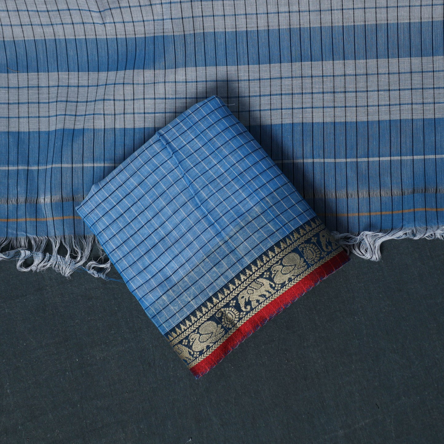 Dharwad Checks Cotton 3pc Unstitched Dress Material Suit Set with Woven Border 26