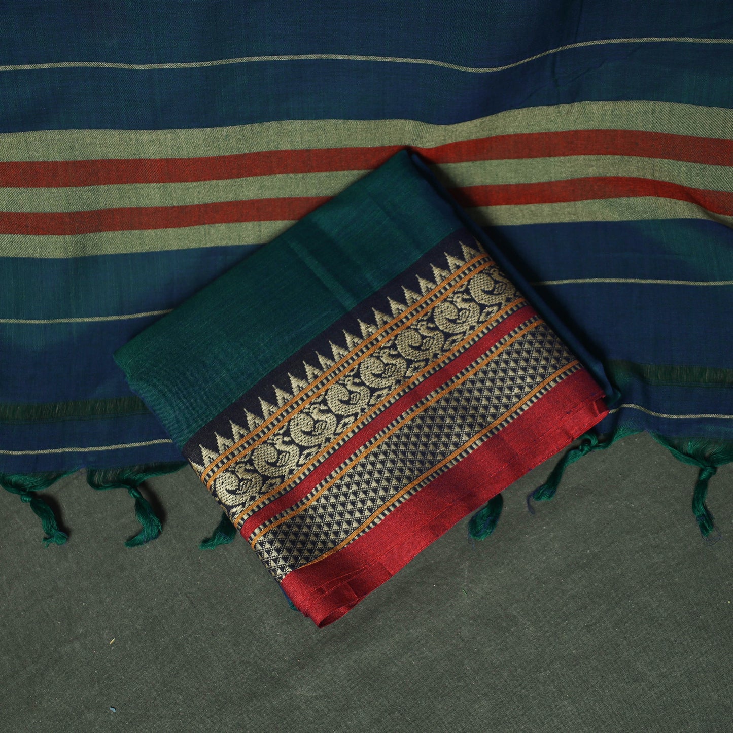 Blue - Dharwad Woven Mercerised Cotton 3pc Unstitched Dress Material Suit Set 48