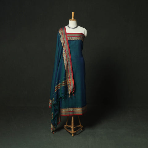 Blue - Dharwad Woven Mercerised Cotton 3pc Unstitched Dress Material Suit Set 48