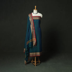 Blue - Dharwad Woven Mercerised Cotton 3pc Unstitched Dress Material Suit Set 48