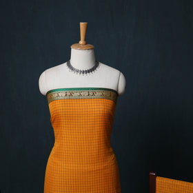 Dharwad Checks Cotton 3pc Unstitched Dress Material Suit Set with Woven Border 27