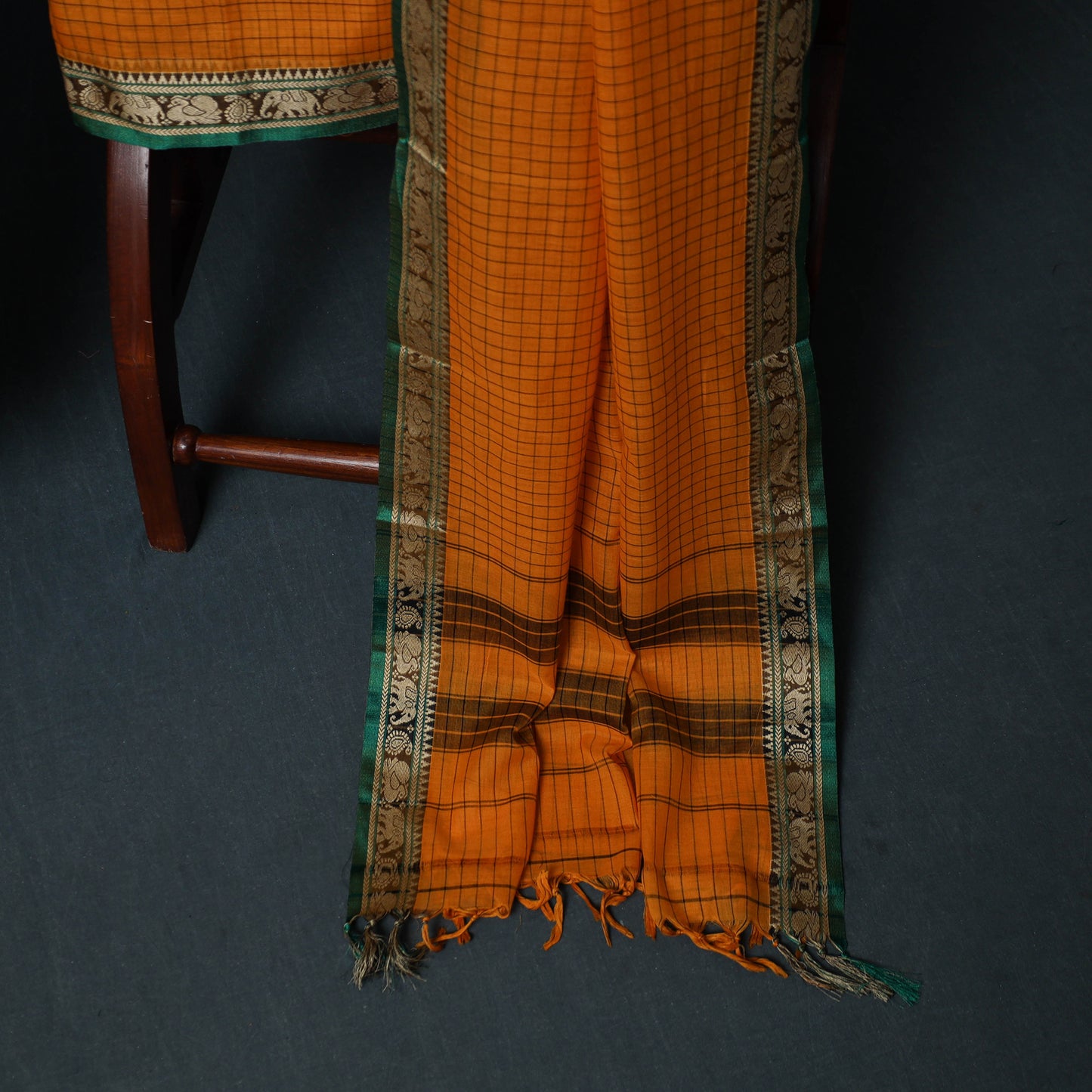 Dharwad Checks Cotton 3pc Unstitched Dress Material Suit Set with Woven Border 27