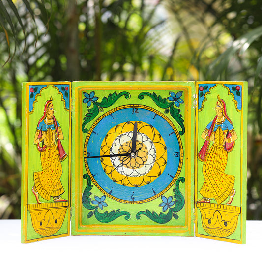 Kavad Katha Art Handpainted Wooden Wall Clock (10 in x 8 in)