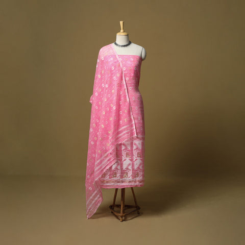 Pink - Handloom Phulia Jamdani Silk Cotton 2pc Unstitched Dress Material 01