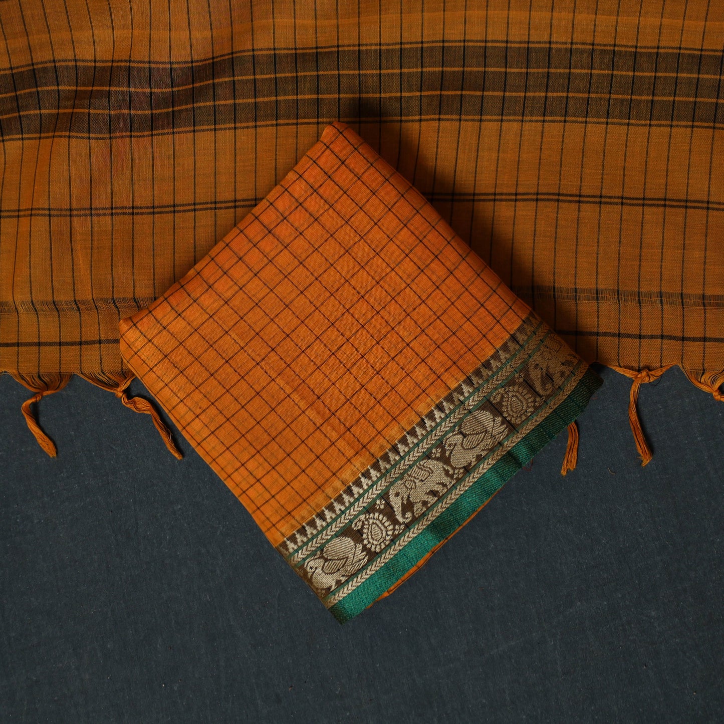 Dharwad Checks Cotton 3pc Unstitched Dress Material Suit Set with Woven Border 27