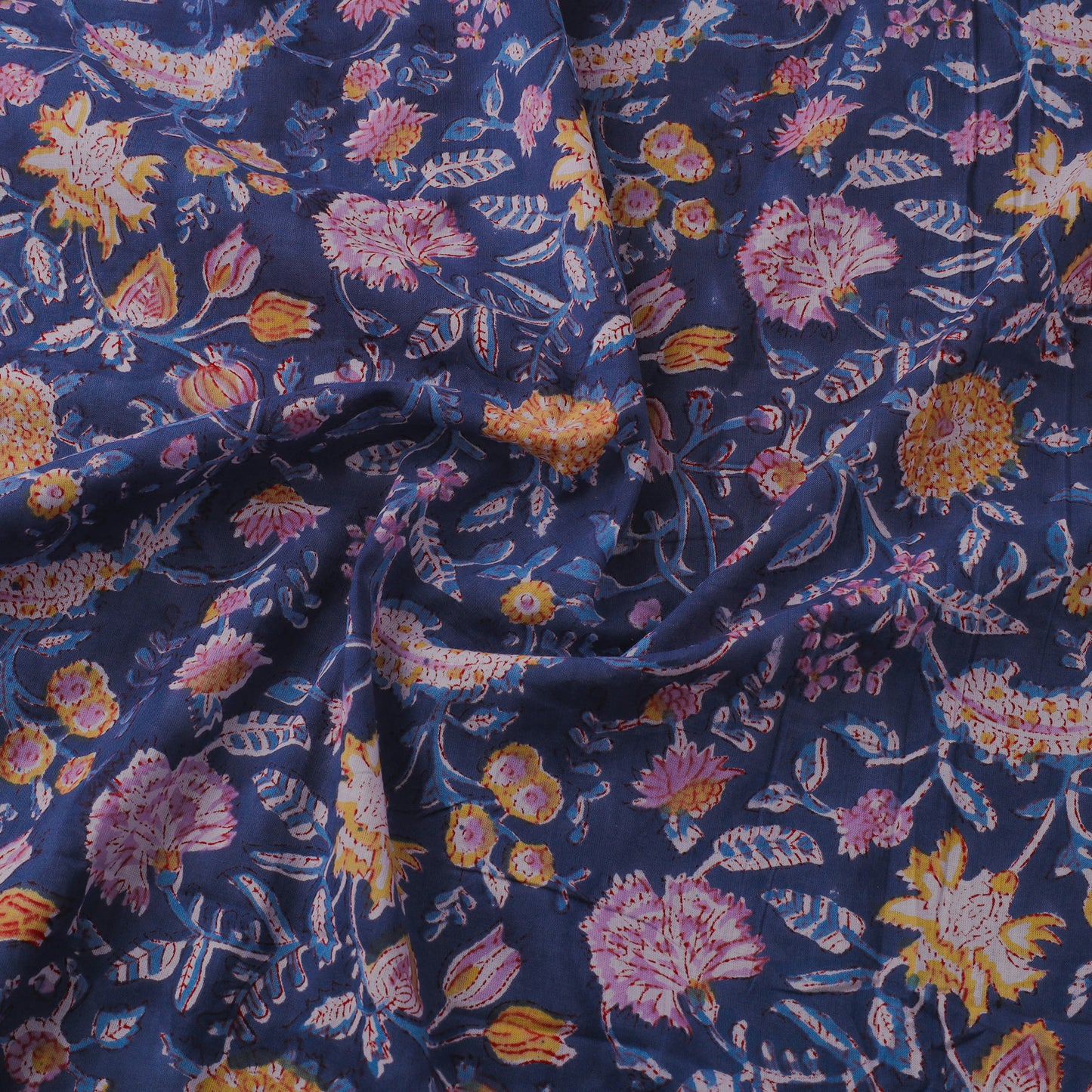 Blue Block Print Cotton Sanganeri Fabric