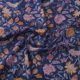 Blue Block Print Cotton Sanganeri Fabric