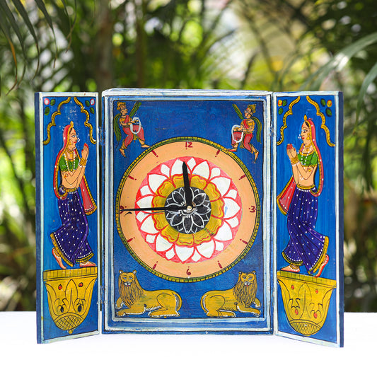 Kavad Katha Art Handpainted Wooden Wall Clock (11 in x 8 in)