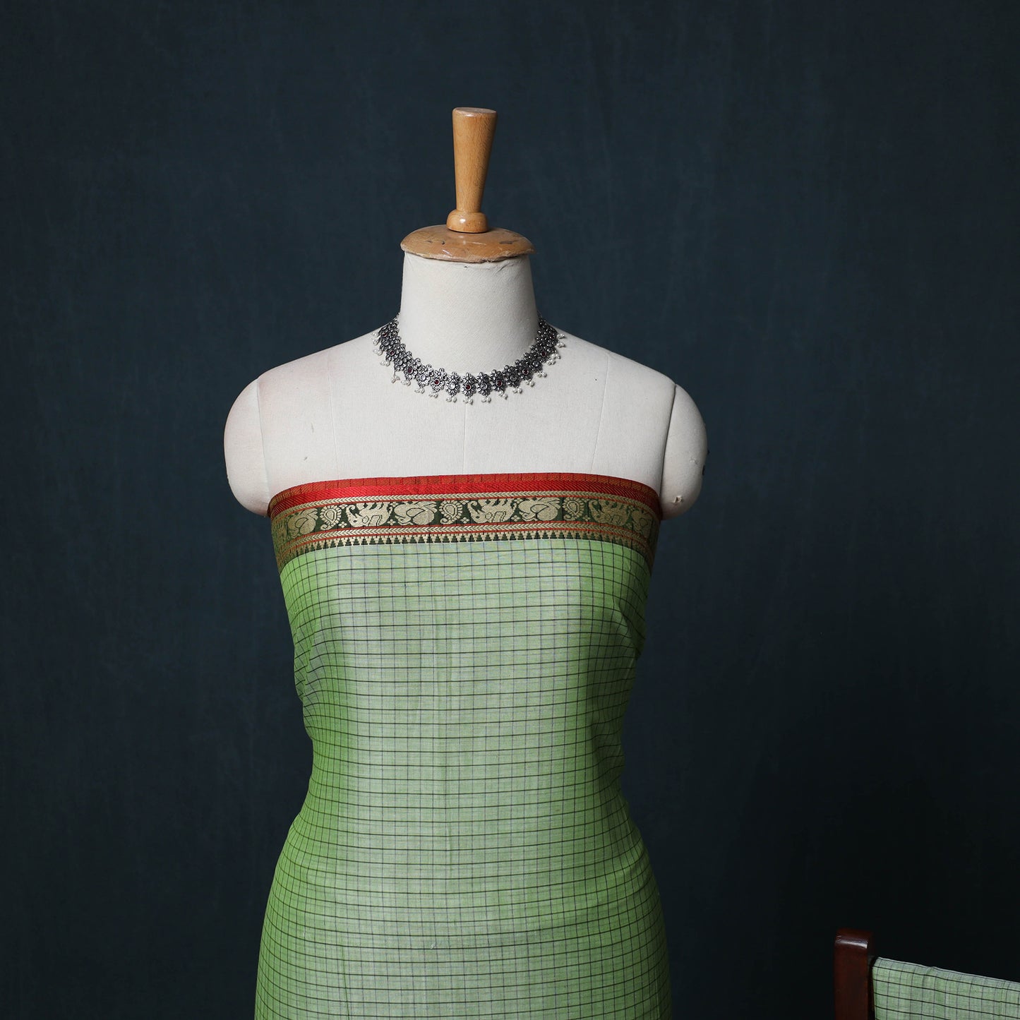 Dharwad Checks Cotton 3pc Unstitched Dress Material Suit Set with Woven Border 28