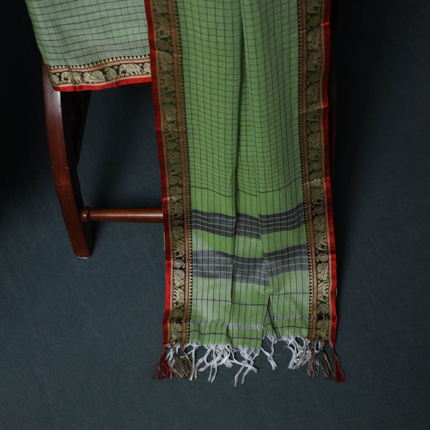 Dharwad Checks Cotton 3pc Unstitched Dress Material Suit Set with Woven Border 28