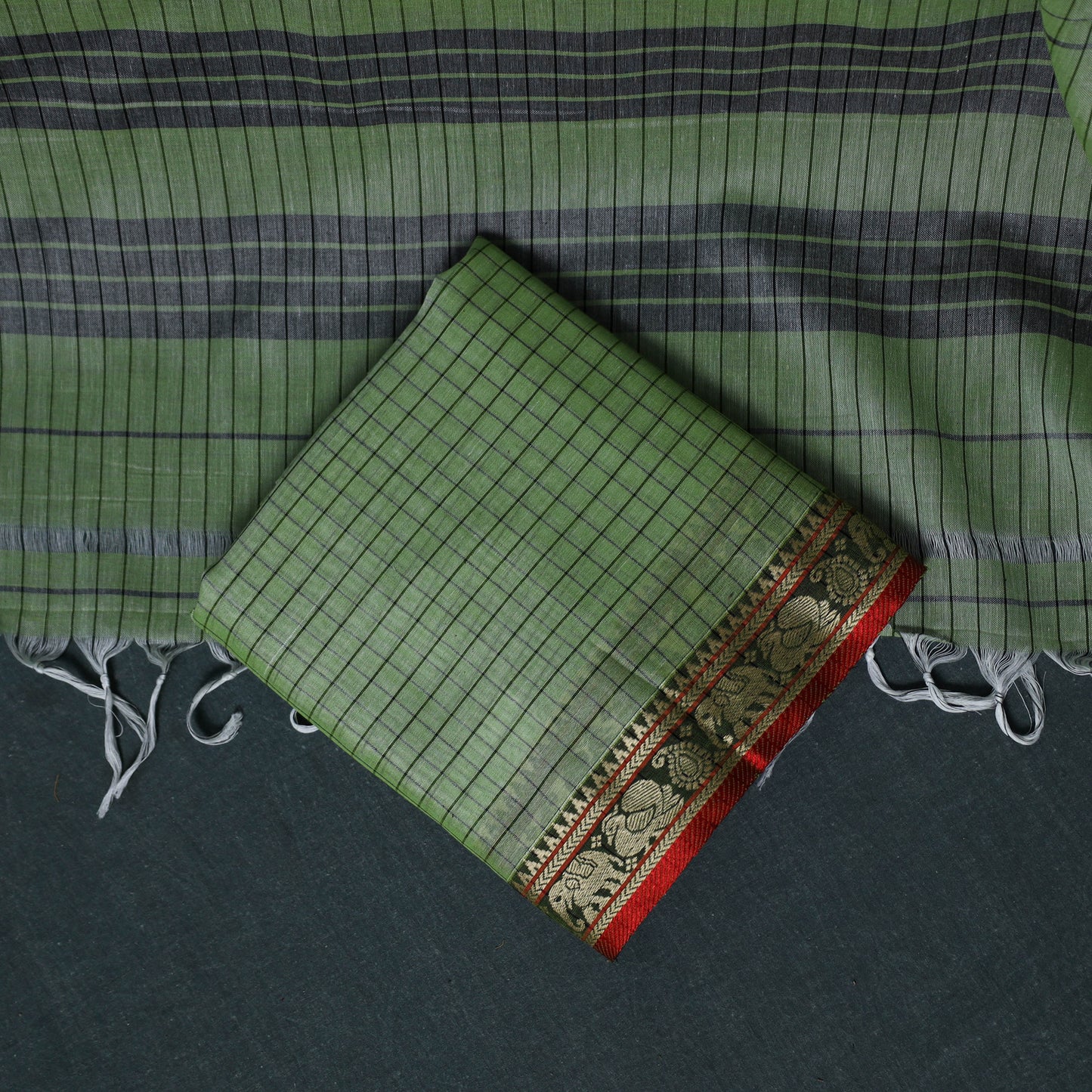 Dharwad Checks Cotton 3pc Unstitched Dress Material Suit Set with Woven Border 28