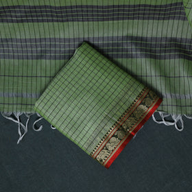 Dharwad Checks Cotton 3pc Unstitched Dress Material Suit Set with Woven Border 28