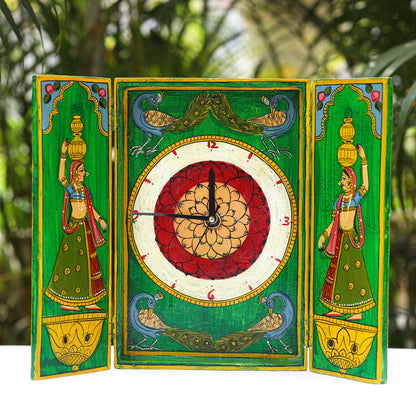 Kavad Katha Art Handpainted Wooden Wall Clock (11 in x 8 in)