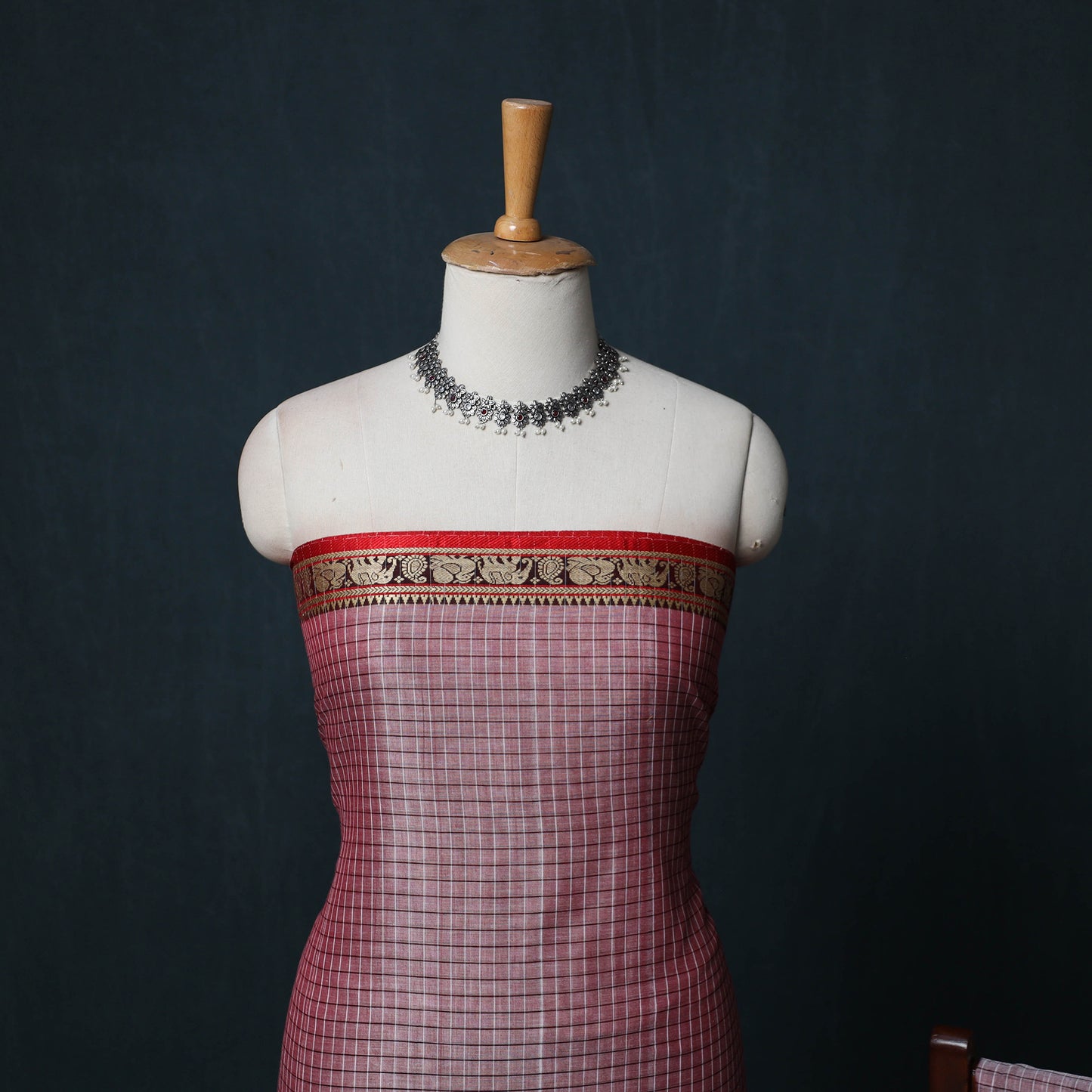 Dharwad Checks Cotton 3pc Unstitched Dress Material Suit Set with Woven Border 29