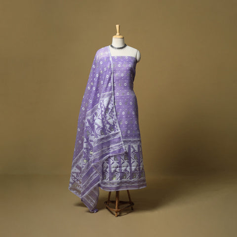Purple - Handloom Phulia Jamdani Silk Cotton 2pc Unstitched Dress Material 02