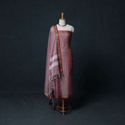 Dharwad Checks Cotton 3pc Unstitched Dress Material Suit Set with Woven Border 29