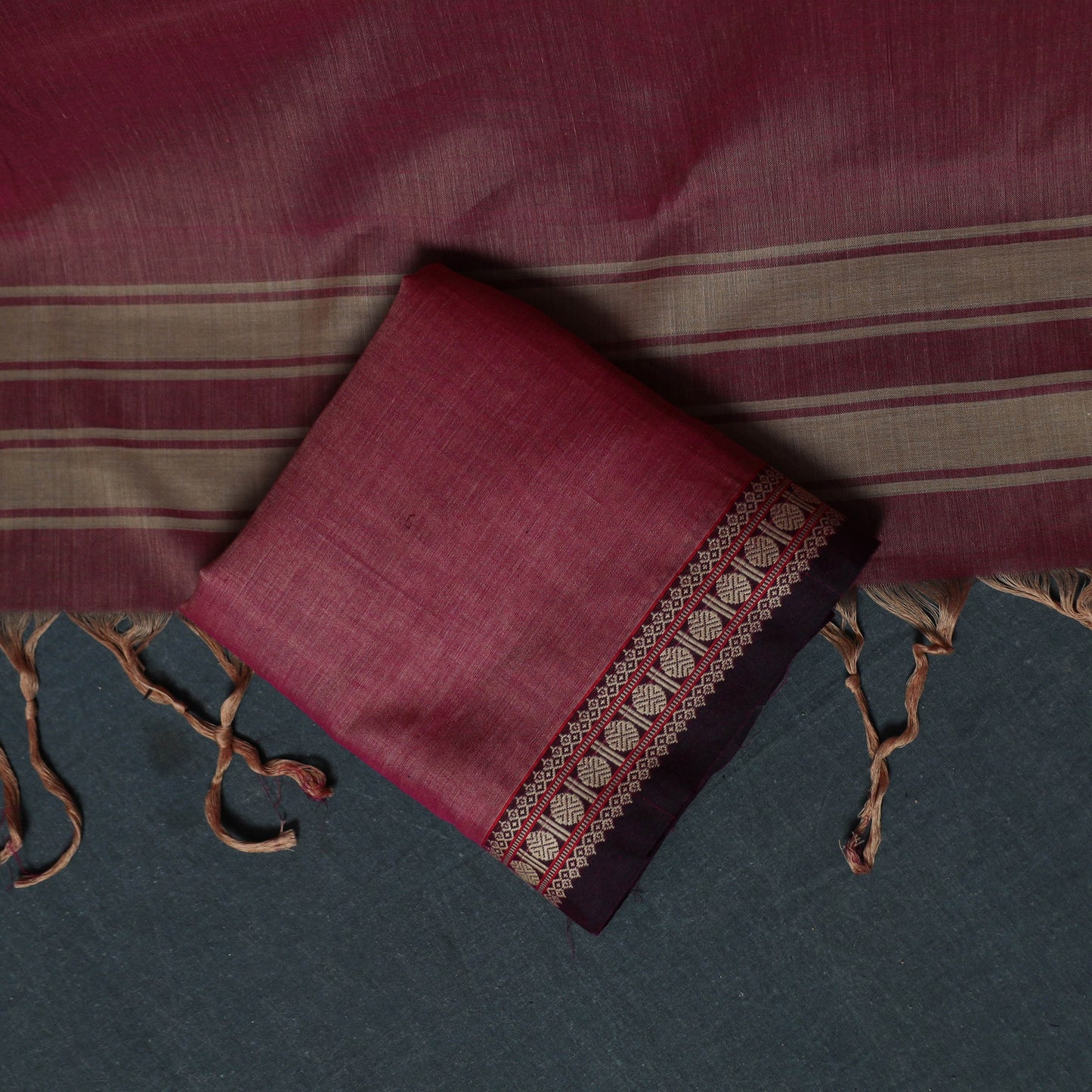 Dharwad Cotton 3pc Unstitched Dress Material Suit Set with Woven Border 31