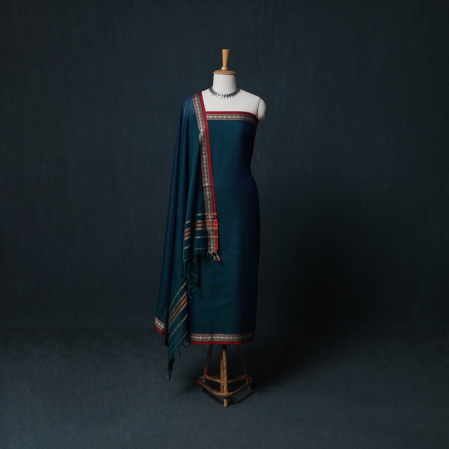 Dharwad Cotton 3pc Unstitched Dress Material Suit Set with Woven Border 32