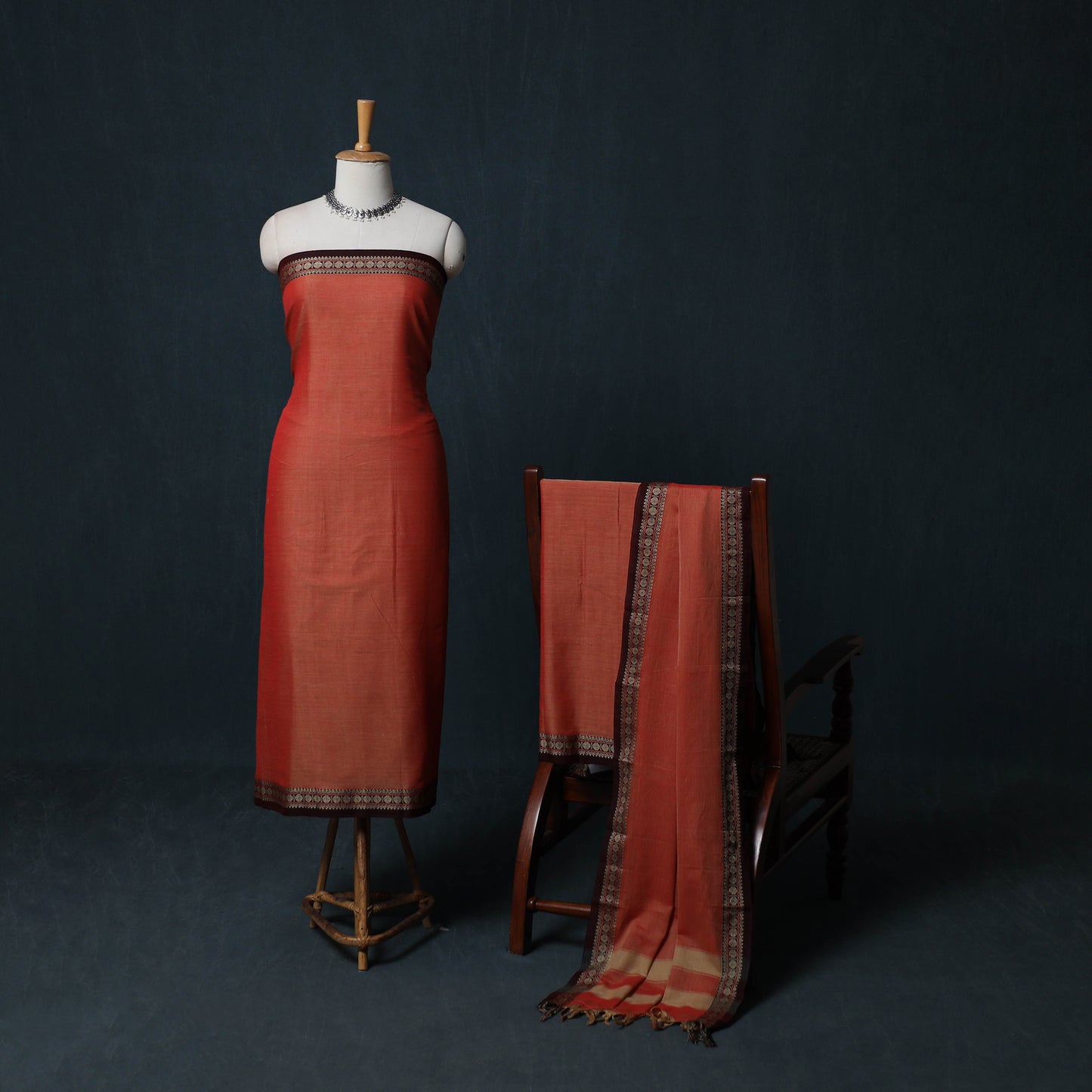 Dharwad Cotton 3pc Unstitched Dress Material Suit Set with Woven Border 33