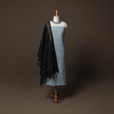Blue - Jacquard Woven Pure Cotton 3pc Unstitched Dress Material Suit Set 110