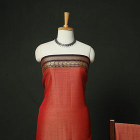 Red - Dharwad Woven Mercerised Cotton 3pc Unstitched Dress Material Suit Set 55