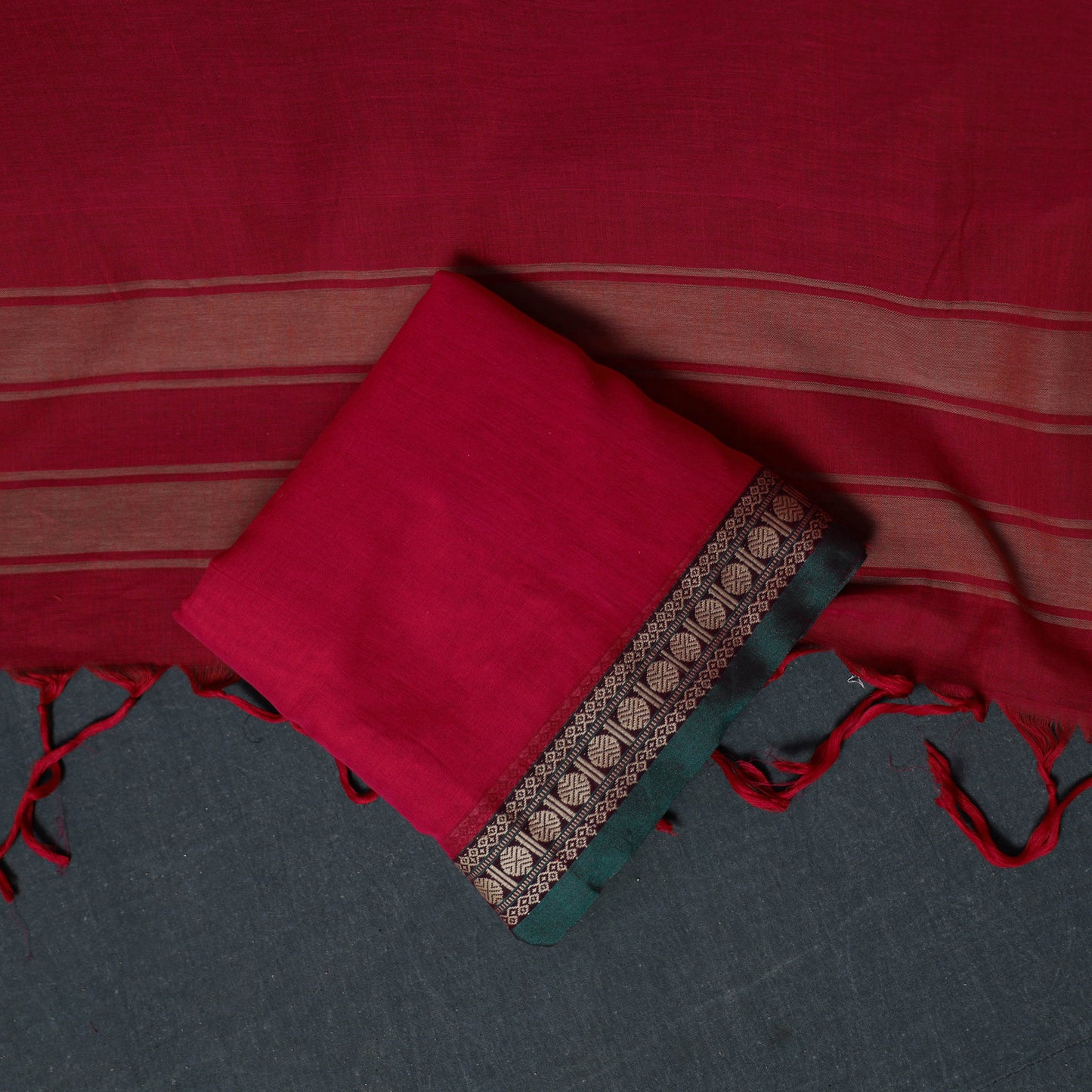 Dharwad Cotton 3pc Unstitched Dress Material Suit Set with Woven Border 35