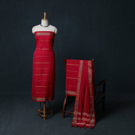 Dharwad Woven Cotton 3pc Unstitched Dress Material Suit Set with Border 36