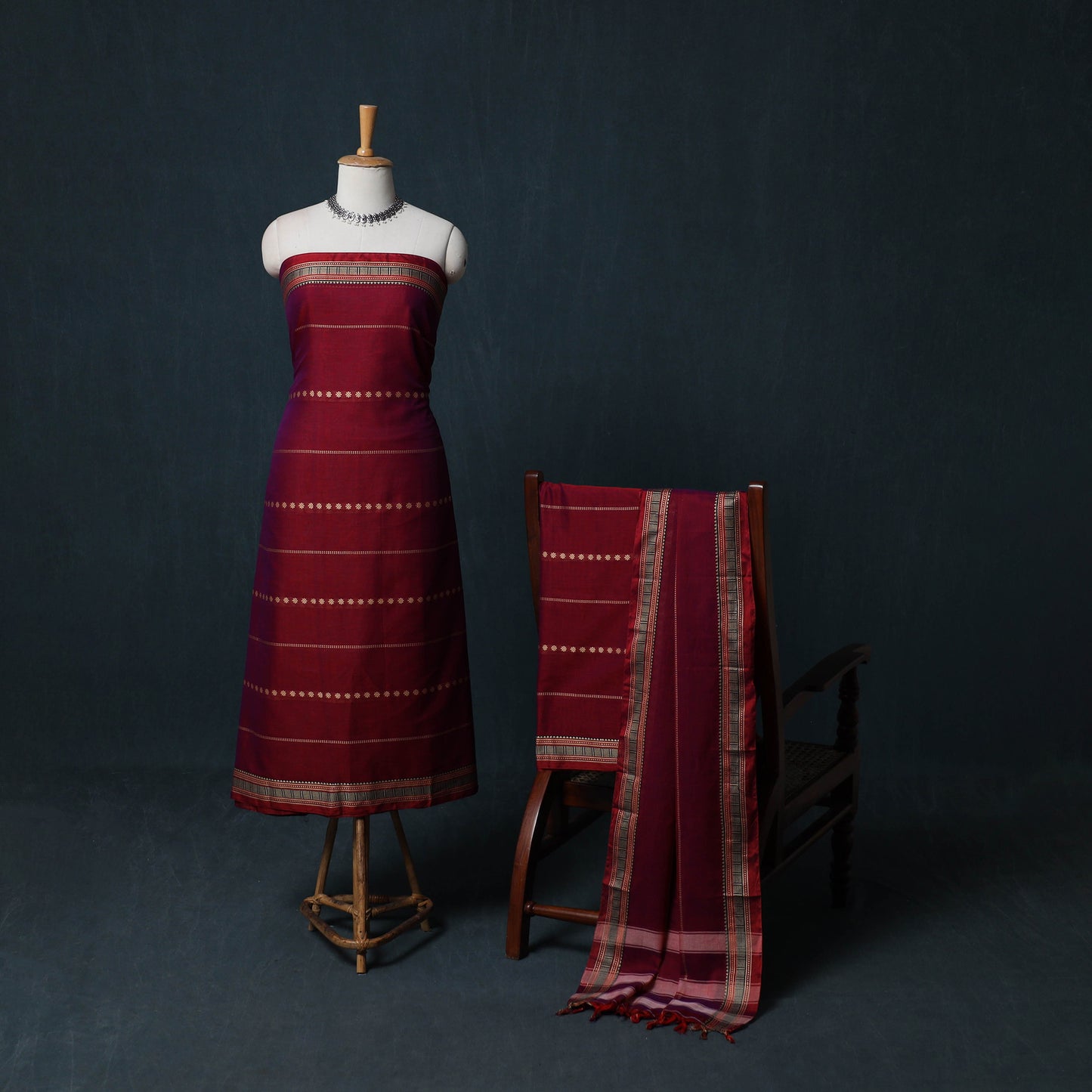 Dharwad Woven Cotton 3pc Unstitched Dress Material Suit Set with Border 37