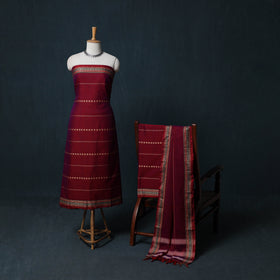 Dharwad Woven Cotton 3pc Unstitched Dress Material Suit Set with Border 37